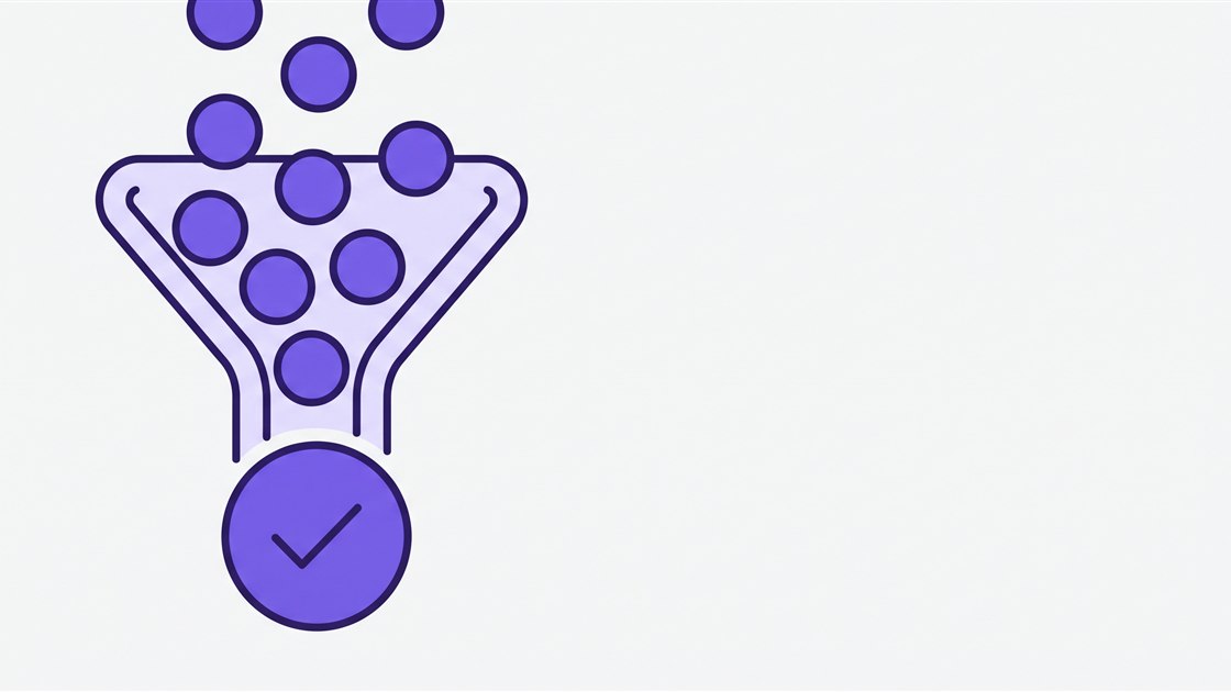 Воронка продаж: кружки-лиды на входе и один клиент с галочкой на выходе — B2B-продажи для интеграторов ИИ